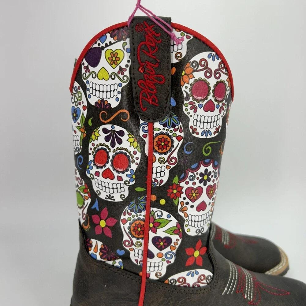 Blazin Roxx Boots Kids Size 10 Destiny Sugar Skull Western Zip Slip Resistant